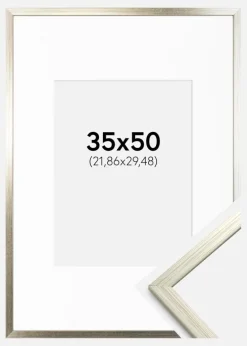 Ramme Edsbyn Sølv 35x50 cm - Passepartout Hvid 9x12 inches