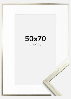 Ramme Edsbyn Sølv 50x70 cm - Passepartout Hvid 33x56 cm