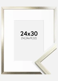 Ramme Edsbyn Sølv 24x30 cm - Passepartout Hvid 6x8 inches