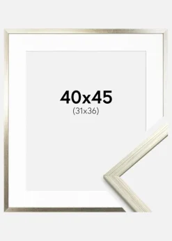 Ramme Edsbyn Sølv 40x45 cm - Passepartout Hvid 32x37 cm
