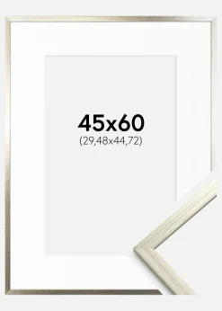 Ramme Edsbyn Sølv 45x60 cm - Passepartout Hvid 12x18 inches