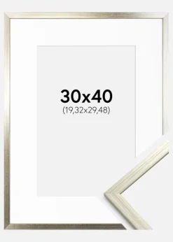 Ramme Edsbyn Sølv 30x40 cm - Passepartout Hvid 8x12 inches