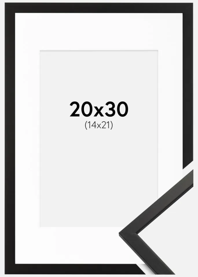 Ramme Edsbyn Sort 20x30 cm - Passepartout Hvid 15x22 cm