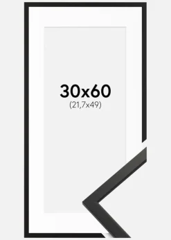 Ramme Edsbyn Sort 30x60 cm - Passepartout Hvid 22,7x50 cm