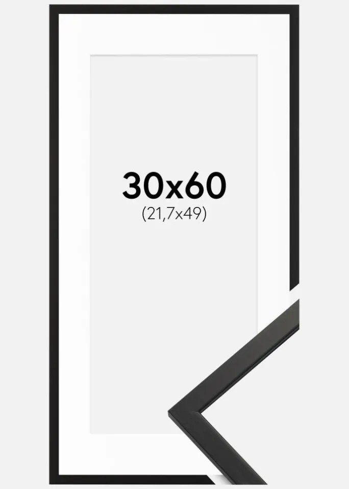 Ramme Edsbyn Sort 30x60 cm - Passepartout Hvid 22,7x50 cm