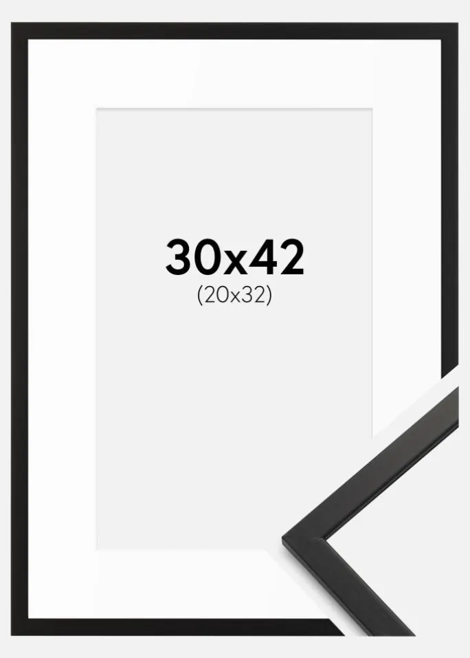 Ramme Edsbyn Sort 30x42 cm - Passepartout Hvid 21x33 cm