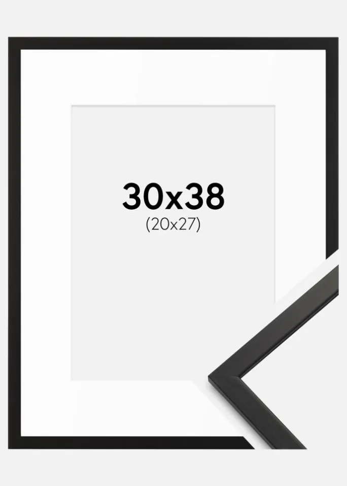 Ramme Edsbyn Sort 30x38 cm - Passepartout Hvid 21x28 cm