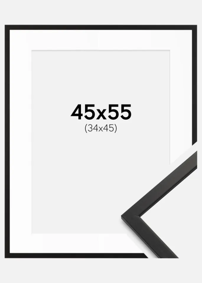 Ramme Edsbyn Sort 45x55 cm - Passepartout Hvid 35x46 cm