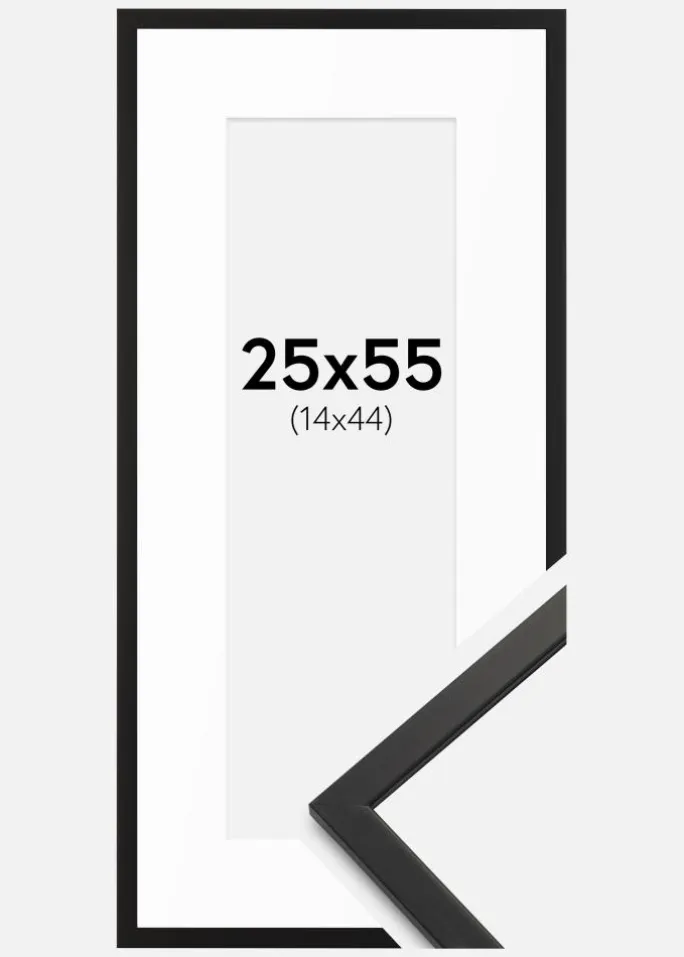 Ramme Edsbyn Sort 25x55 cm - Passepartout Hvid 15x45 cm