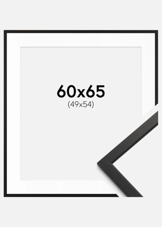 Ramme Edsbyn Sort 60x65 cm - Passepartout Hvid 50x55 cm