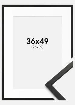 Ramme Edsbyn Sort 36x49 cm - Passepartout Hvid 27x40 cm
