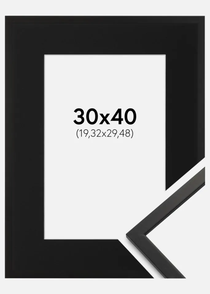 Ramme Edsbyn Sort 30x40 cm - Passepartout Sort 8x12 inches