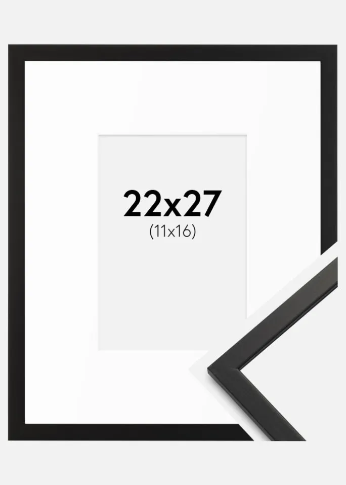Ramme Edsbyn Sort 22x27 cm - Passepartout Hvid 12x17 cm