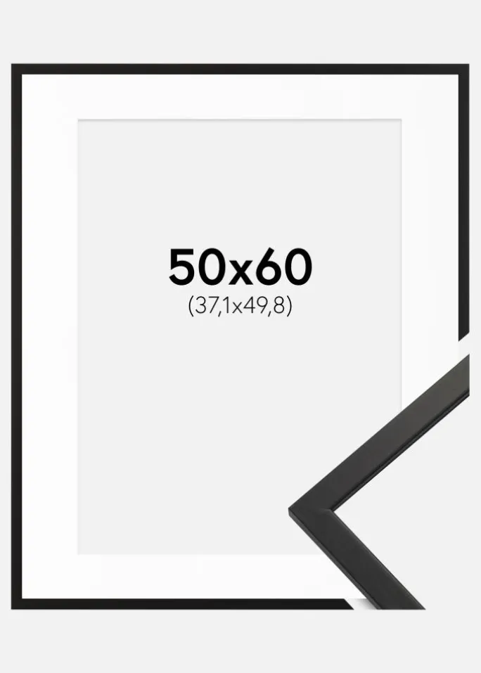 Ramme Edsbyn Sort 50x60 cm - Passepartout Hvid 15x20 inches