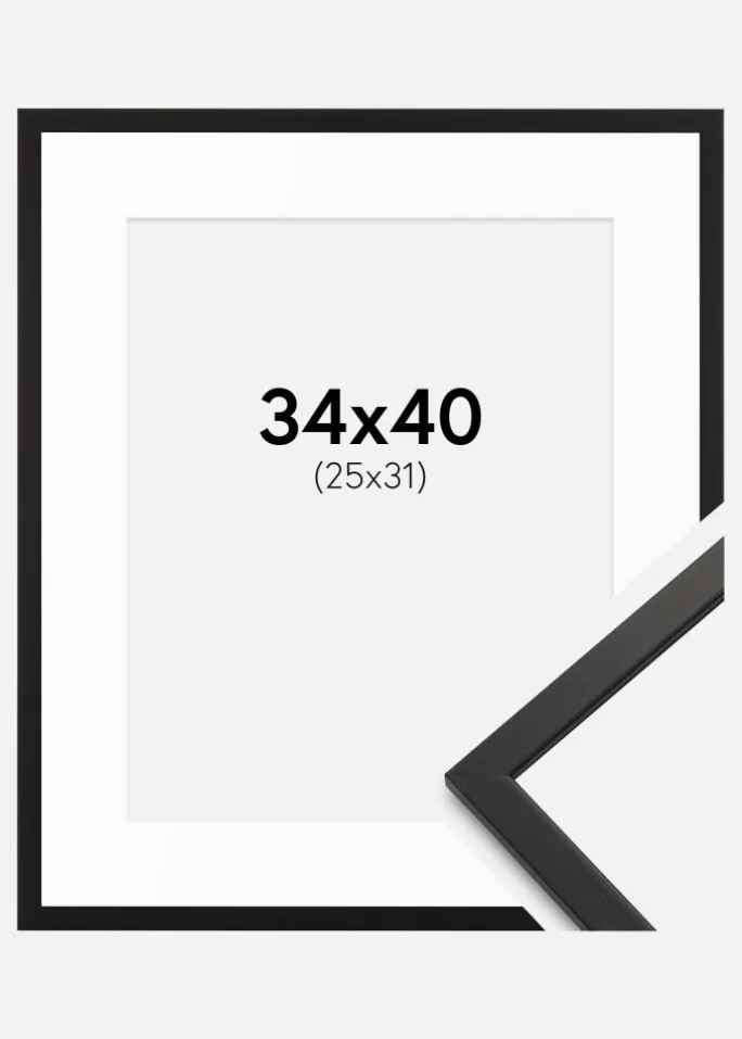 Ramme Edsbyn Sort 34x40 cm - Passepartout Hvid 26x32 cm