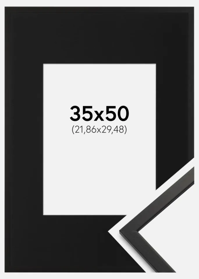 Ramme Edsbyn Sort 35x50 cm - Passepartout Sort 9x12 inches