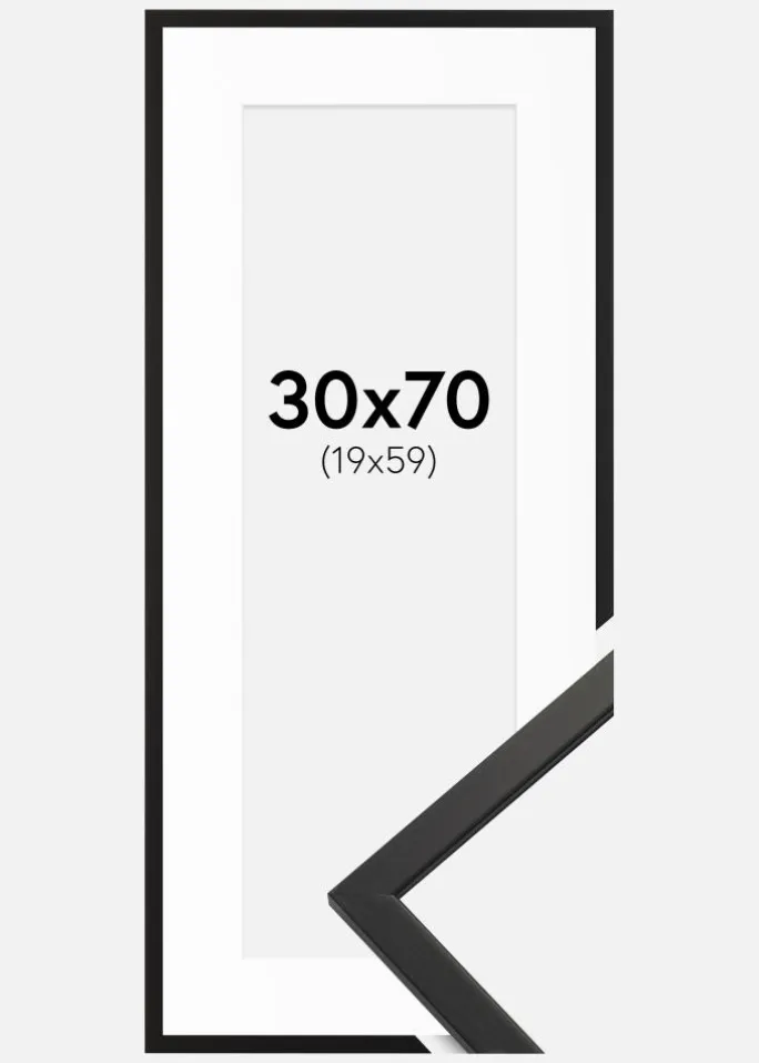 Ramme Edsbyn Sort 30x70 cm - Passepartout Hvid 20x60 cm