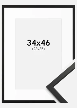 Ramme Edsbyn Sort 34x46 cm - Passepartout Hvid 24x36 cm