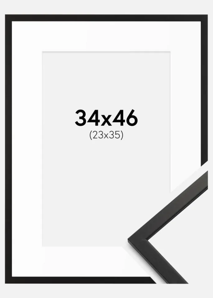 Ramme Edsbyn Sort 34x46 cm - Passepartout Hvid 24x36 cm