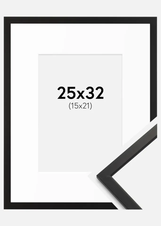 Ramme Edsbyn Sort 25x32 cm - Passepartout Hvid 16x22 cm