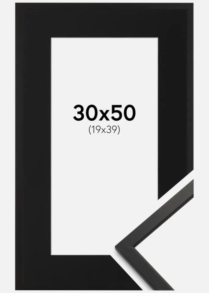 Ramme Edsbyn Sort 30x50 cm - Passepartout Sort 20x40 cm