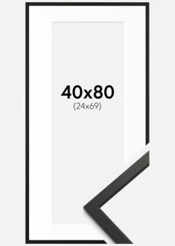 Ramme Edsbyn Sort 40x80 cm - Passepartout Hvid 25x70 cm