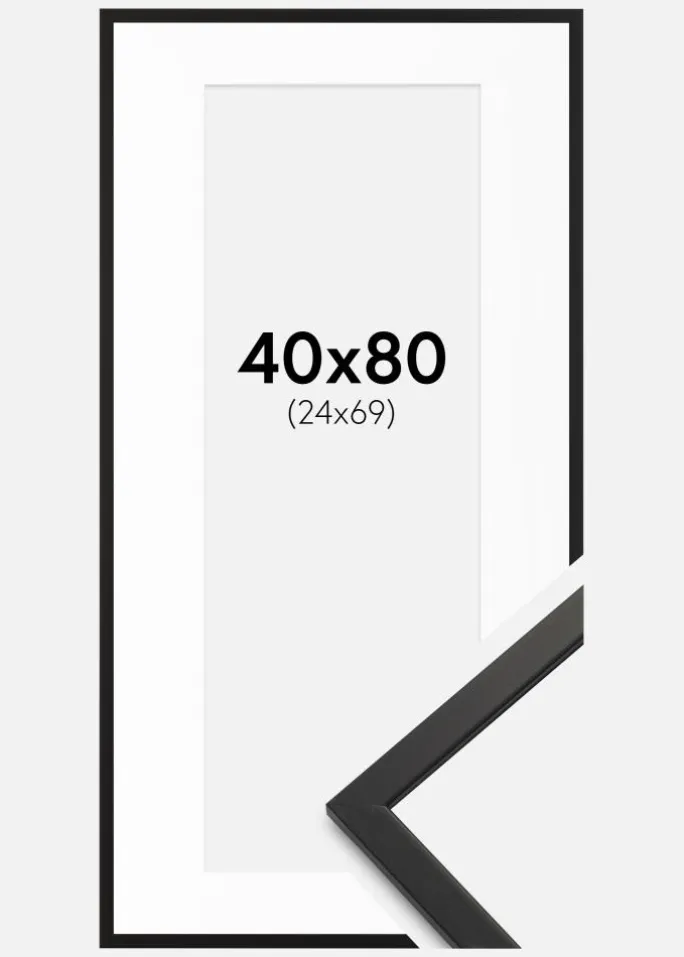 Ramme Edsbyn Sort 40x80 cm - Passepartout Hvid 25x70 cm