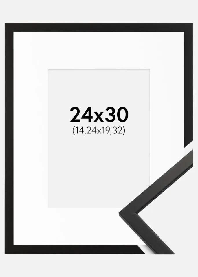 Ramme Edsbyn Sort 24x30 cm - Passepartout Hvid 6x8 inches
