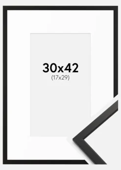 Ramme Edsbyn Sort 30x42 cm - Passepartout Hvid 18x30 cm