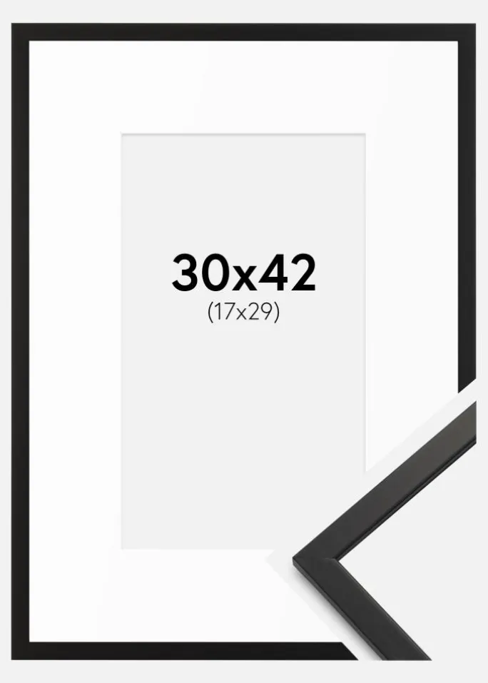 Ramme Edsbyn Sort 30x42 cm - Passepartout Hvid 18x30 cm