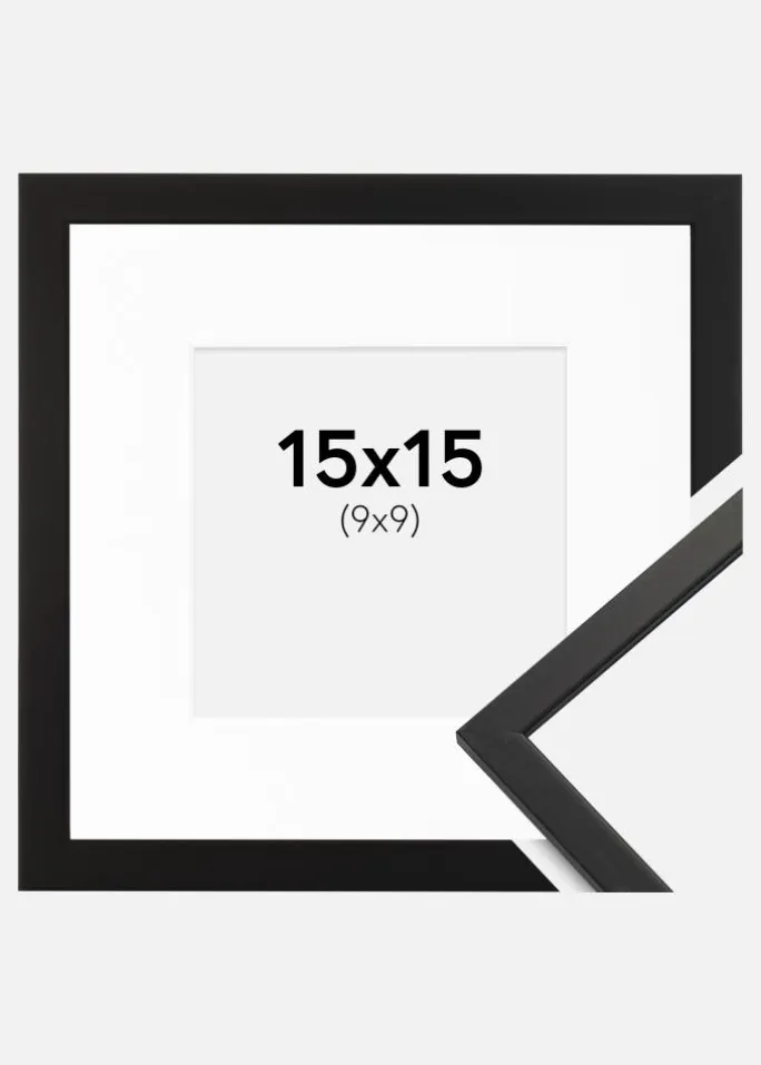 Ramme Edsbyn Sort 15x15 cm - Passepartout Hvid 10x10 cm