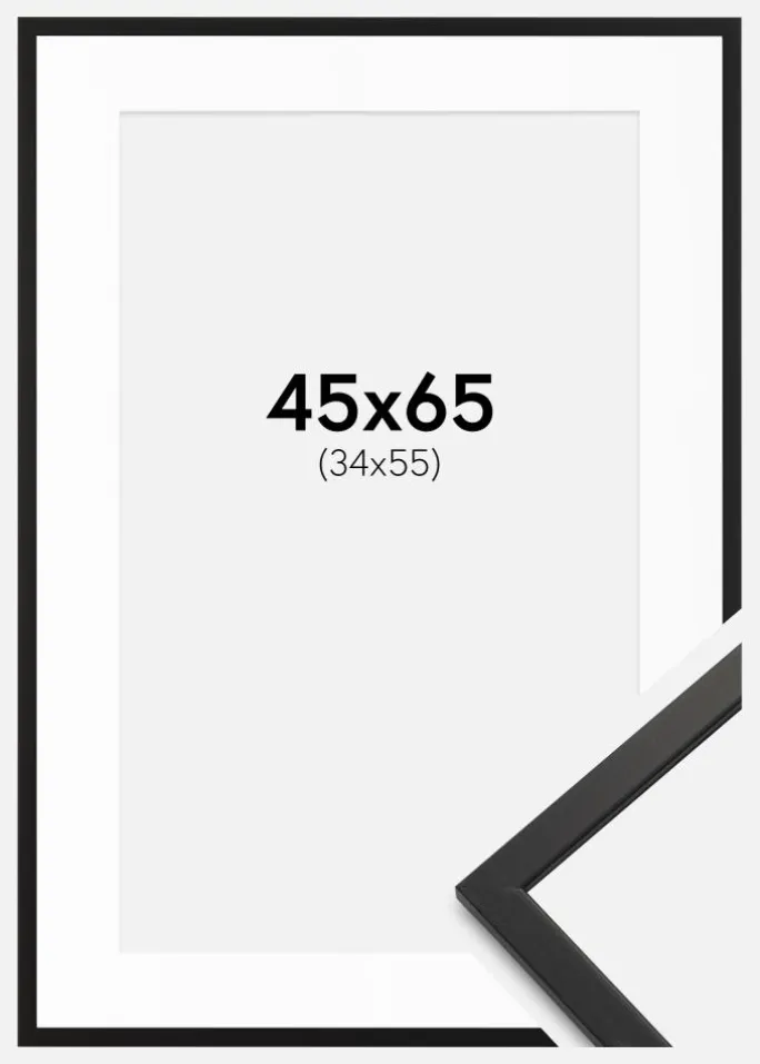 Ramme Edsbyn Sort 45x65 cm - Passepartout Hvid 35x56 cm