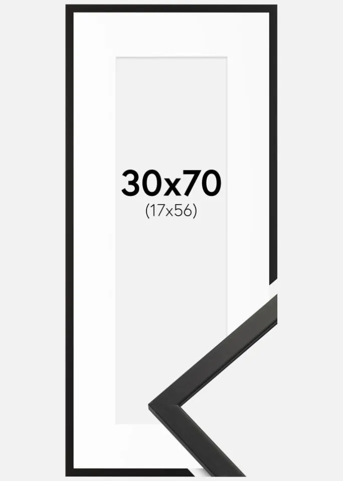 Ramme Edsbyn Sort 30x70 cm - Passepartout Hvid 18x57 cm
