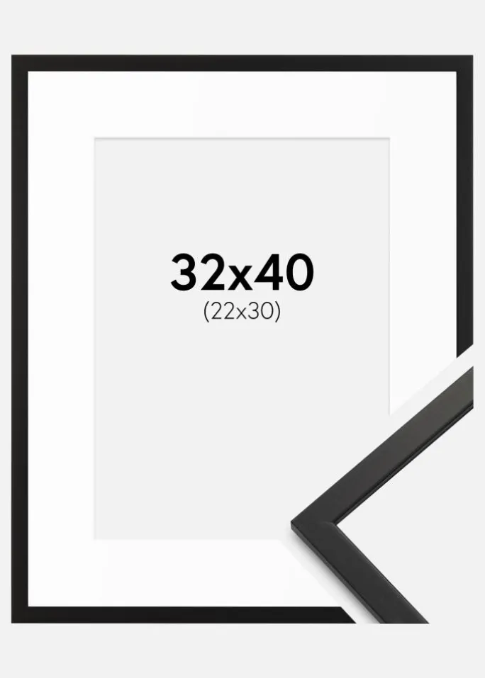 Ramme Edsbyn Sort 32x40 cm - Passepartout Hvid 23x31 cm