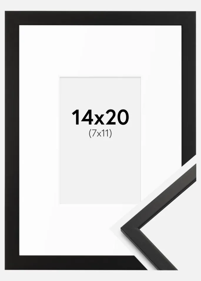 Ramme Edsbyn Sort 14x20 cm - Passepartout Hvid 8x12 cm
