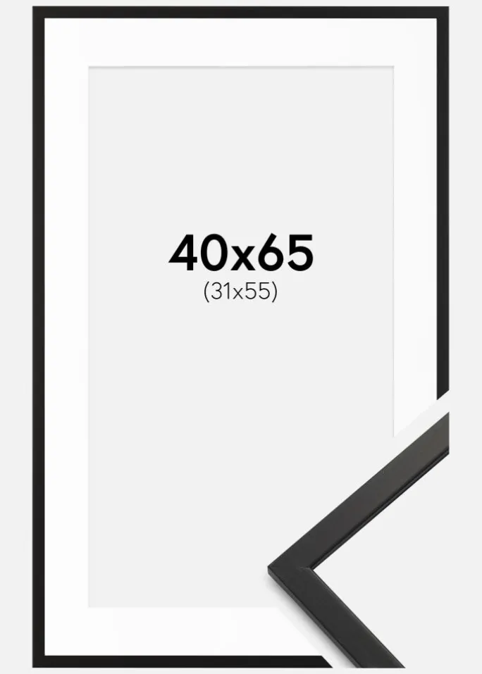 Ramme Edsbyn Sort 40x65 cm - Passepartout Hvid 32x56 cm