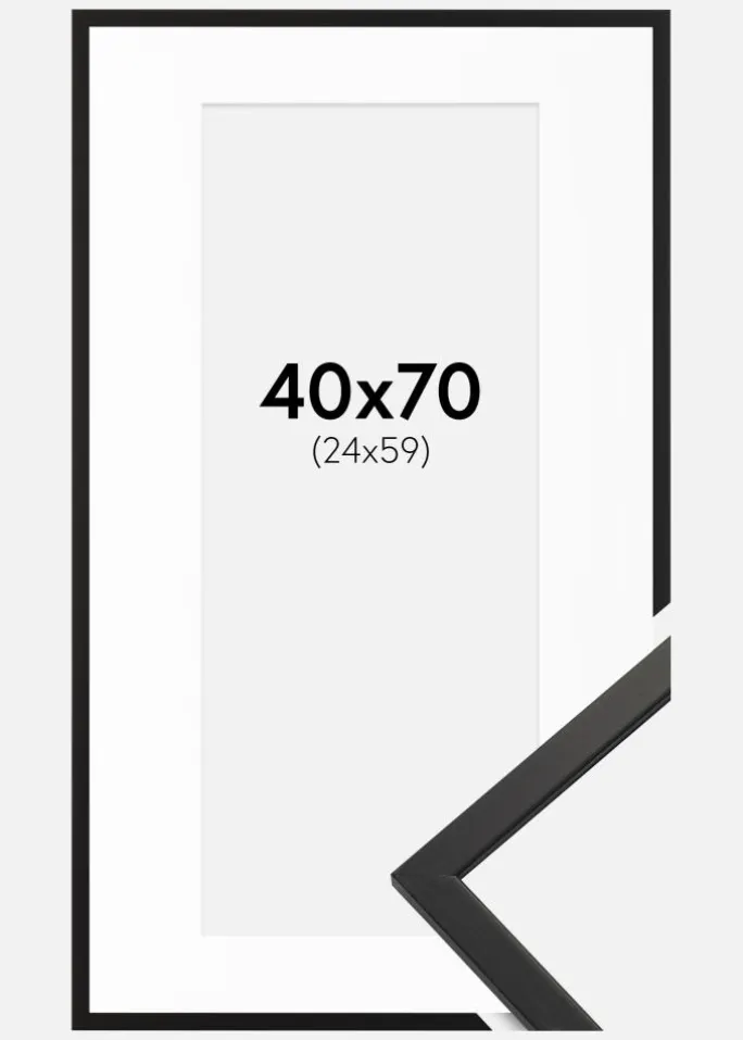 Ramme Edsbyn Sort 40x70 cm - Passepartout Hvid 25x60 cm