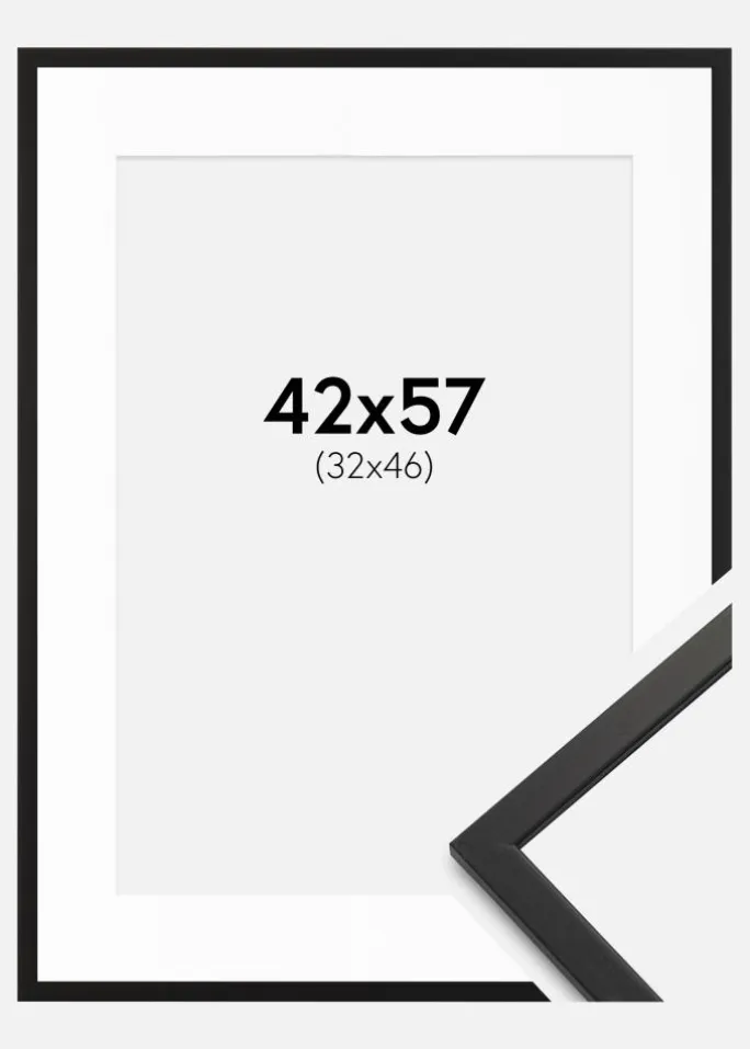 Ramme Edsbyn Sort 42x57 cm - Passepartout Hvid 33x47 cm