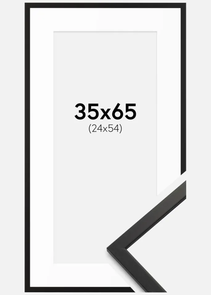 Ramme Edsbyn Sort 35x65 cm - Passepartout Hvid 25x55 cm