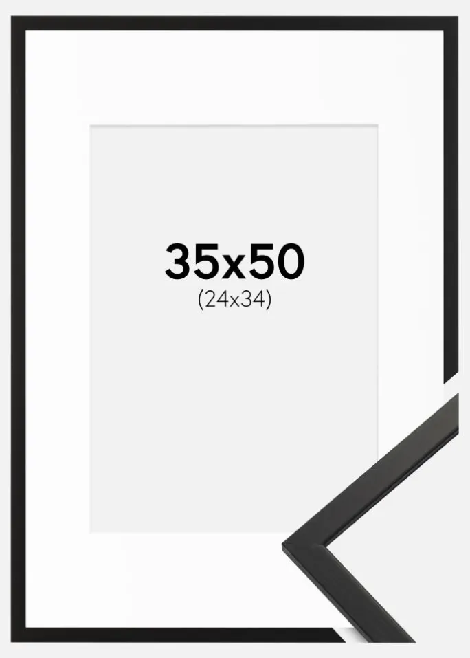 Ramme Edsbyn Sort 35x50 cm - Passepartout Hvid 25x35 cm