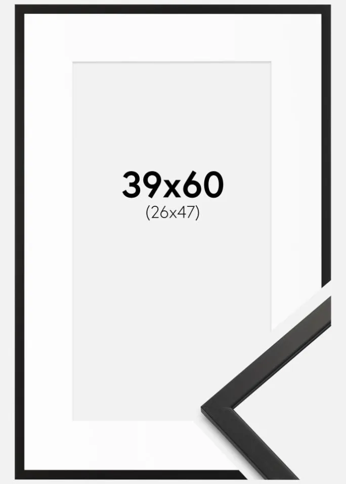 Ramme Edsbyn Sort 39x60 cm - Passepartout Hvid 27x48 cm