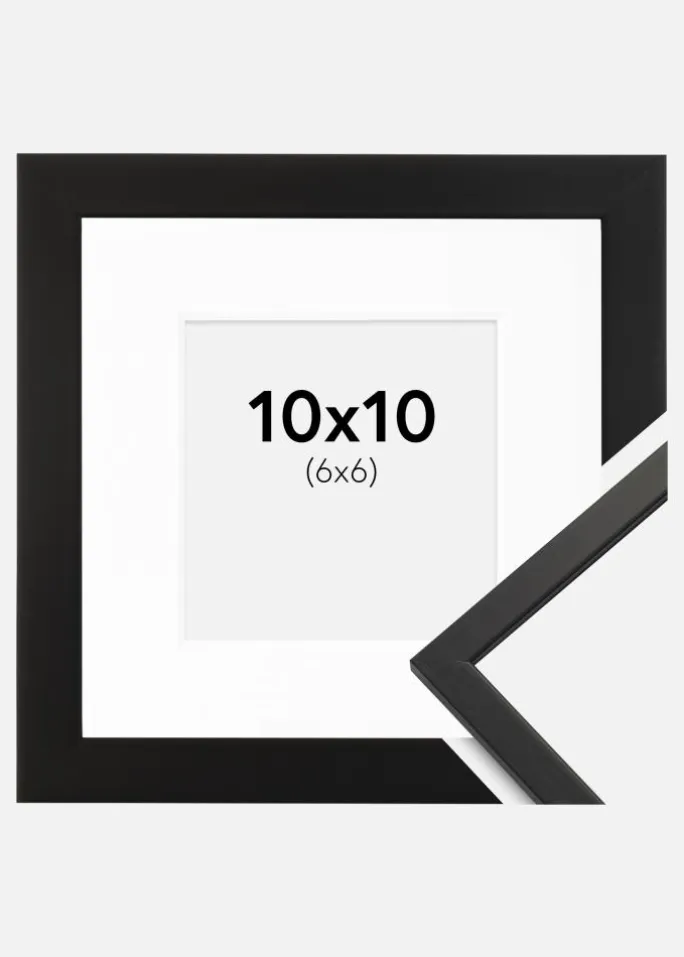 Ramme Edsbyn Sort 10x10 cm - Passepartout Hvid 7x7 cm