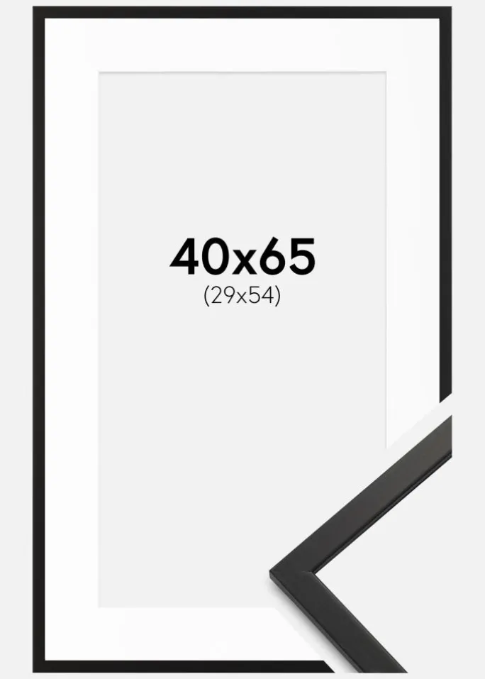 Ramme Edsbyn Sort 40x65 cm - Passepartout Hvid 30x55 cm