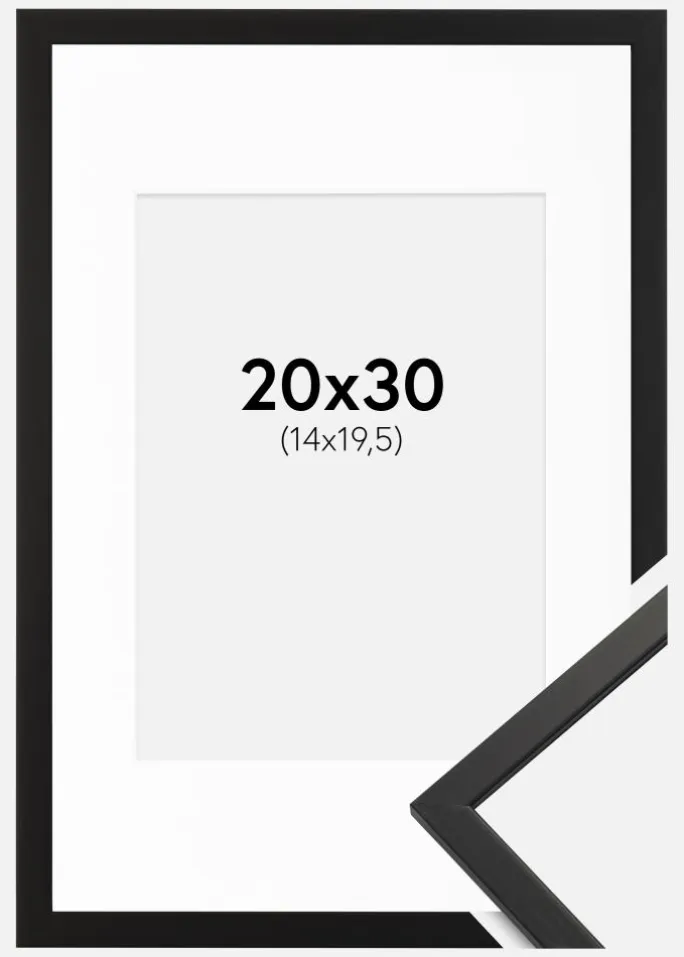 Ramme Edsbyn Sort 20x30 cm - Passepartout Hvid 15x21 cm