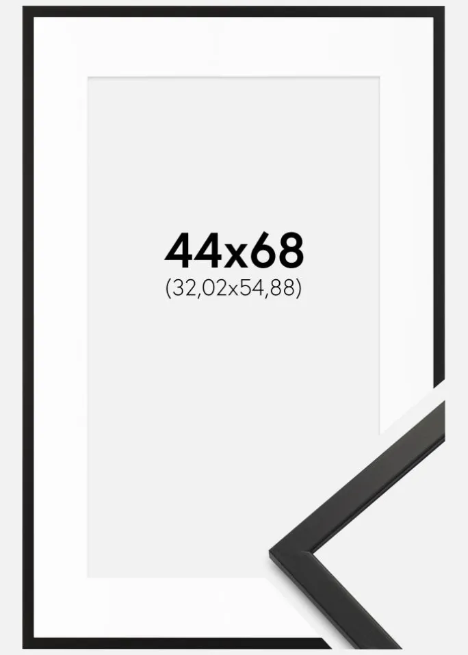 Ramme Edsbyn Sort 44x68 cm - Passepartout Hvid 13x22 inches