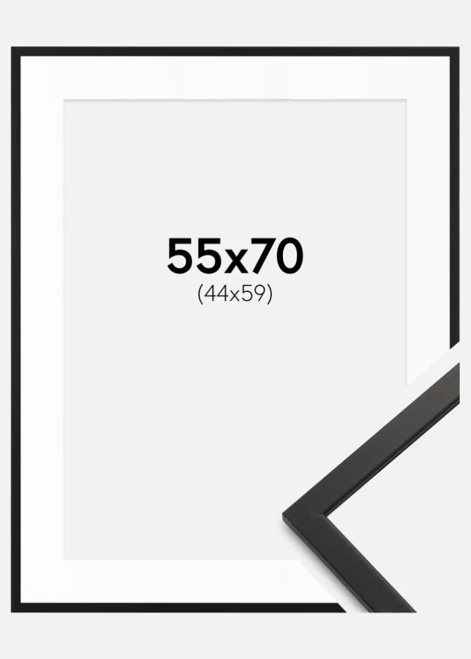 Ramme Edsbyn Sort 55x70 cm - Passepartout Hvid 45x60 cm
