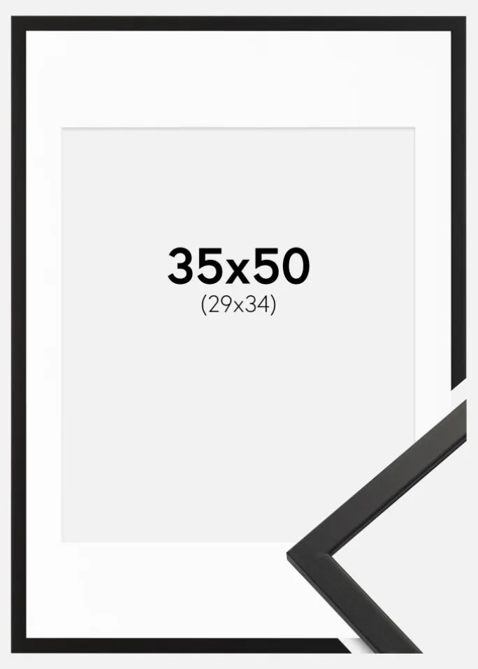 Ramme Edsbyn Sort 35x50 cm - Passepartout Hvid 30x35 cm