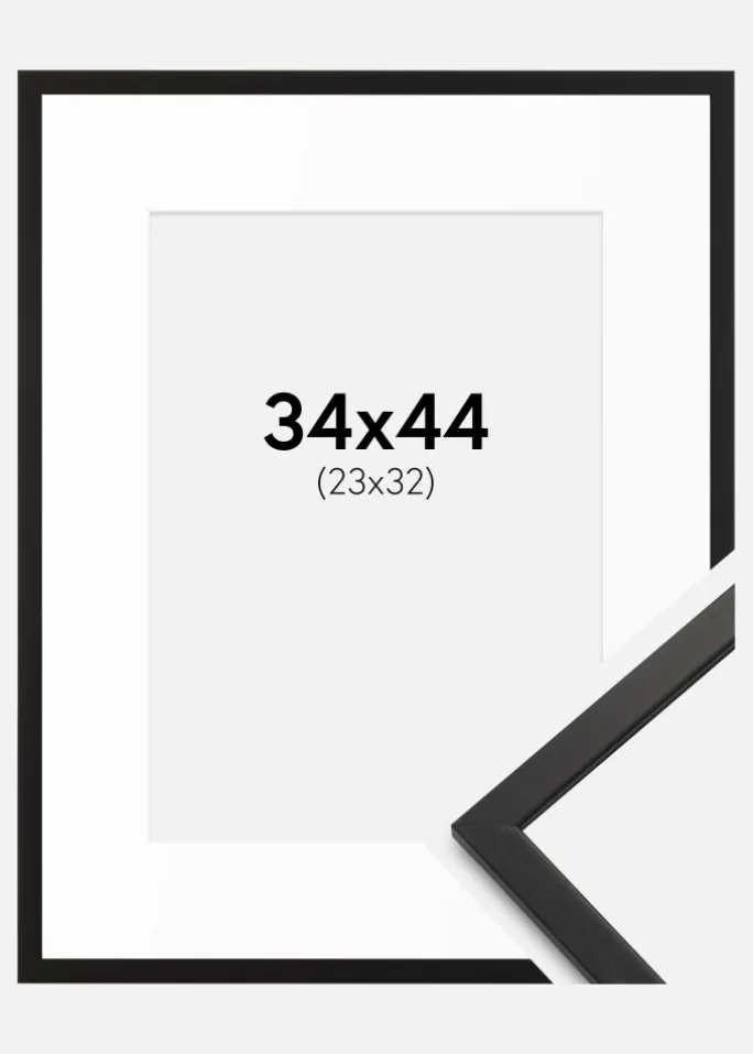 Ramme Edsbyn Sort 34x44 cm - Passepartout Hvid 24x33 cm