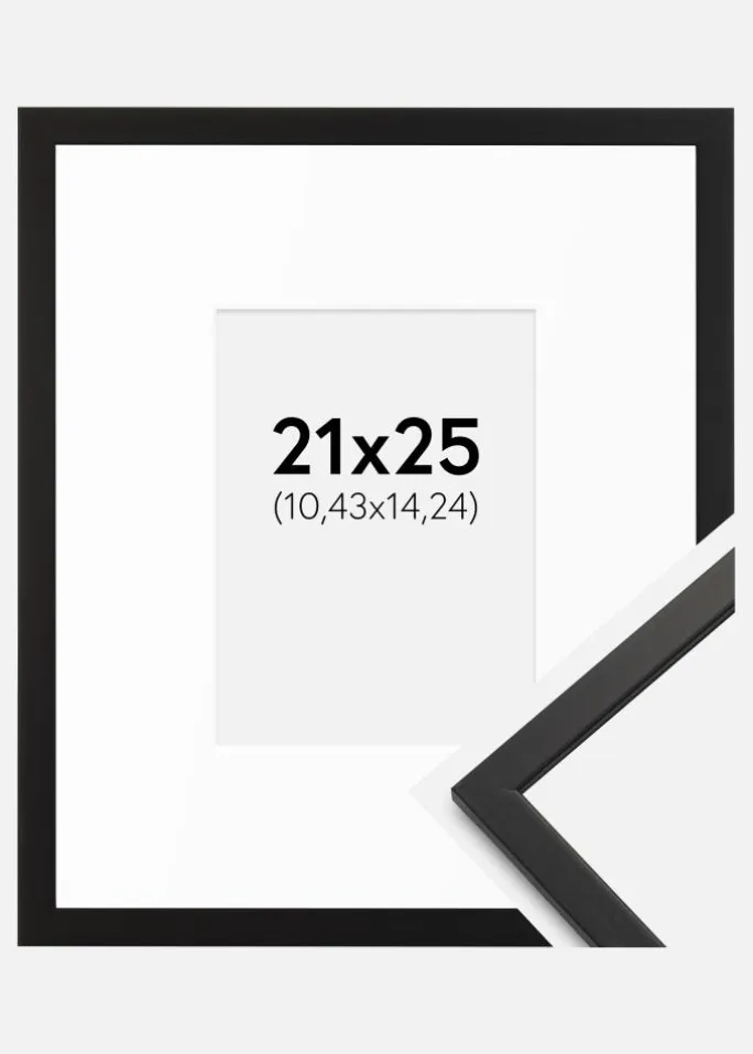 Ramme Edsbyn Sort 21x25 cm - Passepartout Hvid 4,5x6 inches