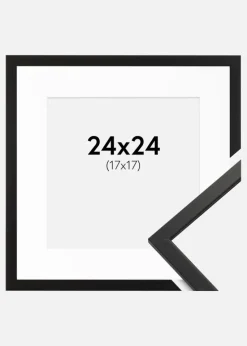 Ramme Edsbyn Sort 24x24 cm - Passepartout Hvid 18x18 cm